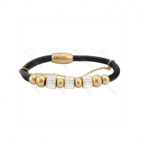دستبند زنانه چرمی مشکی طلایی