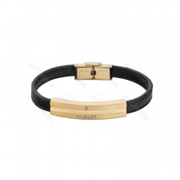 دستبند چرمی مردانه هوبلو استیل طلایی