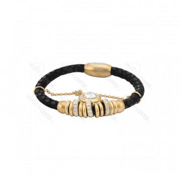 دستبند زنانه چرمی مشکی طلایی
